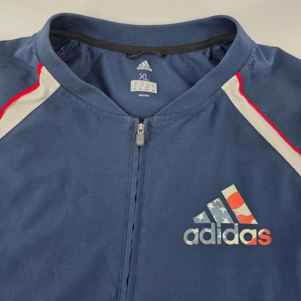 Adidas Mens XL Navy Blue Quarter Zip Short Sleeve Windbreaker Pullover Logo